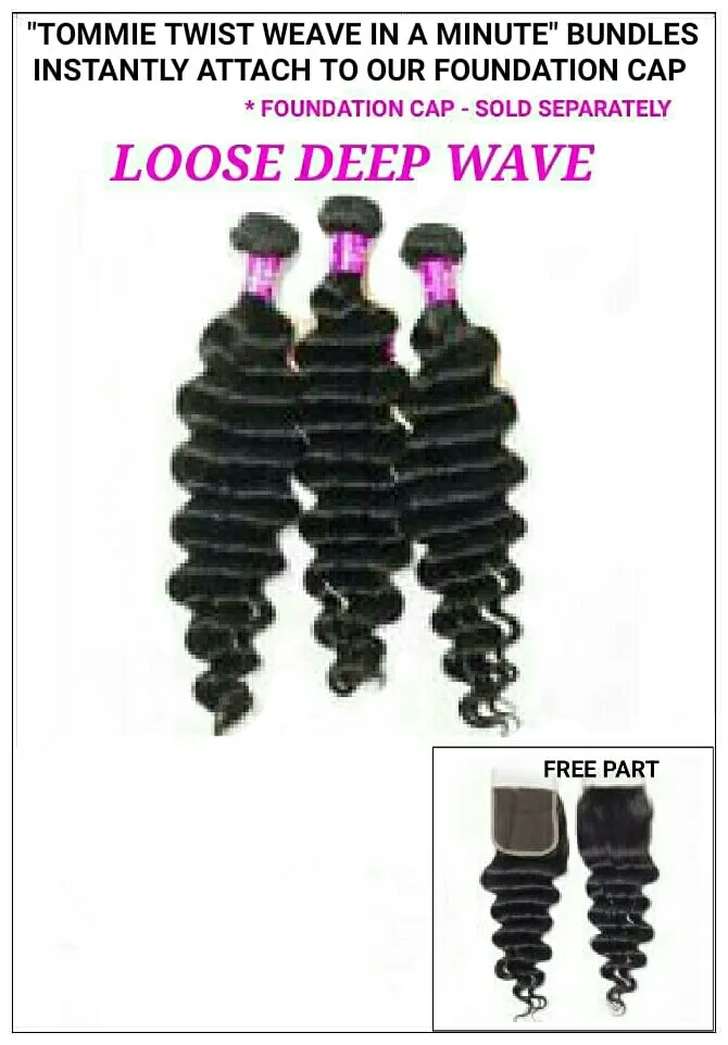 PERUVIAN LOOSE DEEP 8A: BUNDLES / CLOSURES / FOUNDATION CAP ( NOT INCLUDED )