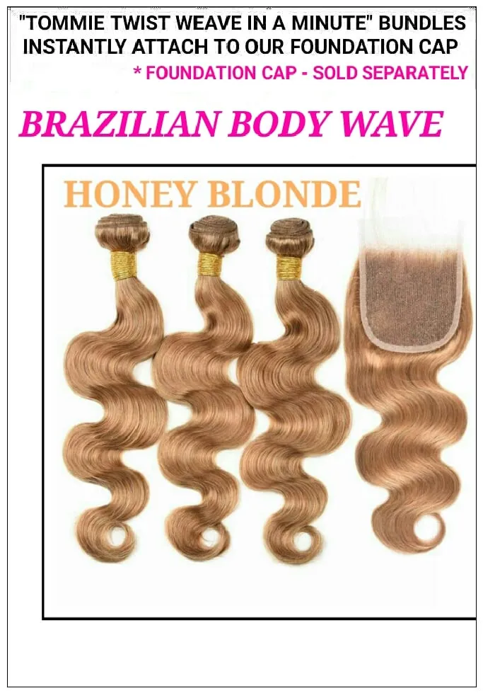 "TT RAPID EXTENSION UNITS"- BRAZILIAN BODY WAVE - HONEY BLONDE #27: BUNDLES / FREE PART - CLOSURE