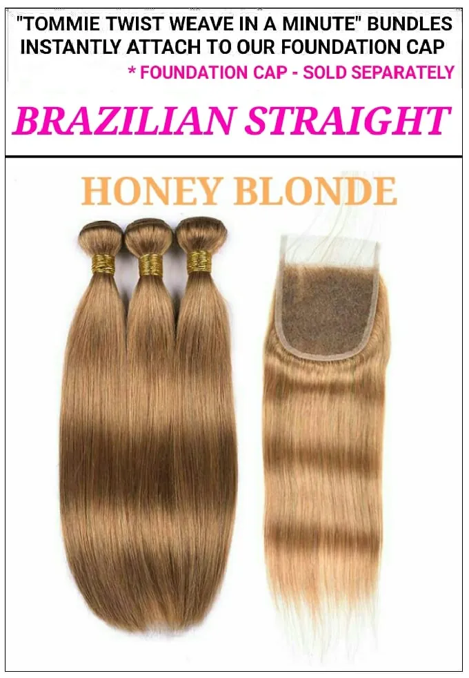 "TT RAPID EXTENSION UNITS"- BRAZILIAN STRAIGTH HONEY BLONDE #27: BUNDLES / FREE PART - CLOSURE