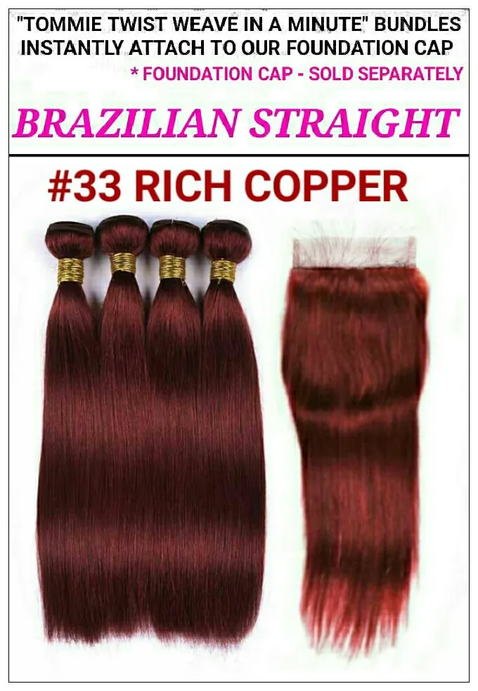 "TT RAPID EXTENSION UNITS"- BRAZILIAN STRAIGHT ( #33 RICH COPPER ): BUNDLES / FREE PART - CLOSURE